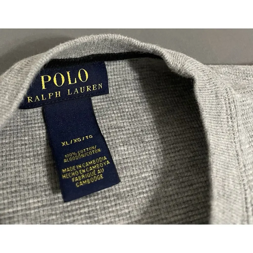 Polo Ralph Lauren Mens XL Gray Waffle Knit Crewneck Cotton Logo Sweater
